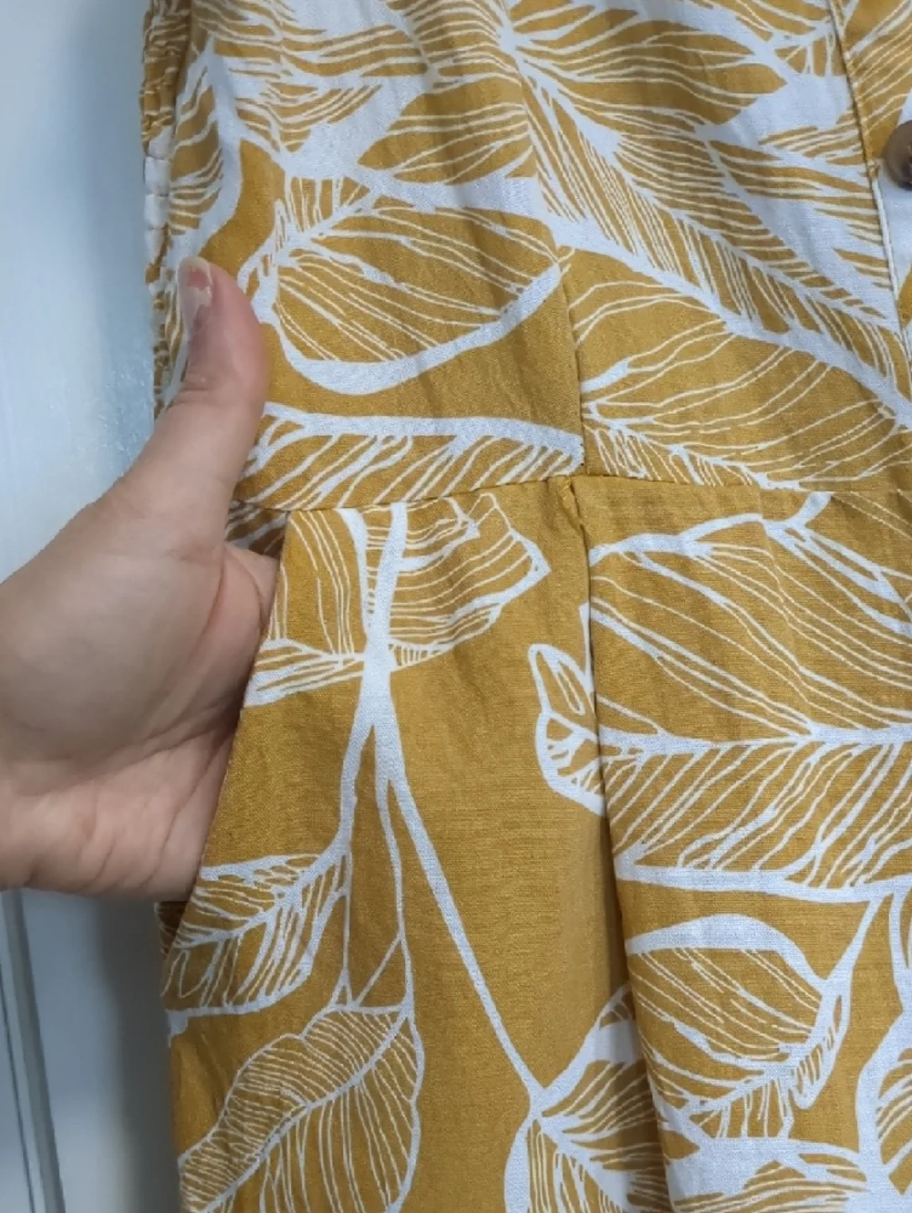 Mustard Yellow Leaf-Print Spaghetti Strap Jumpsuit - Picture 4 of 10